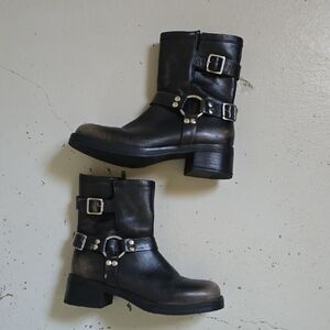 Steve Madden Black Distressed Brixton Engineer Moto Boot Size 8